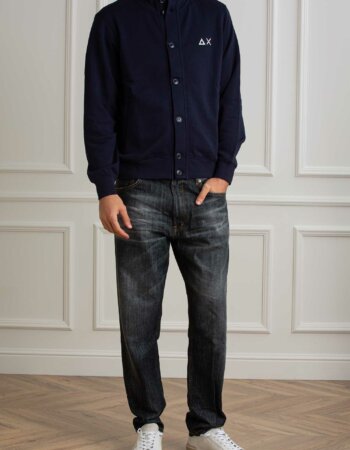 SUN68-CARDIGAN BUTTON COTTON FL-SNF44106 NAVY