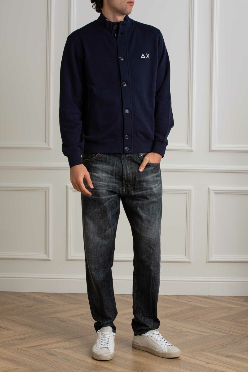 SUN68-CARDIGAN BUTTON COTTON FL-SNF44106 NAVY