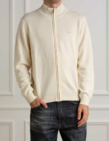 SUN68-MAGLIA FUL ZIP-SNK44114 PANNA