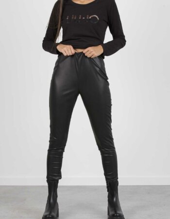 LIU JO-PANTALONE SPALMATO-LJWF1567E0392 NERO