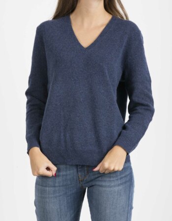 RALPH LAUREN-MAGLIONE SCOLLO V LANA CASHMERE NYLON-RL845937 NAVY