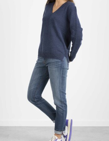 RALPH LAUREN-MAGLIONE SCOLLO V LANA CASHMERE NYLON-RL845937 NAVY