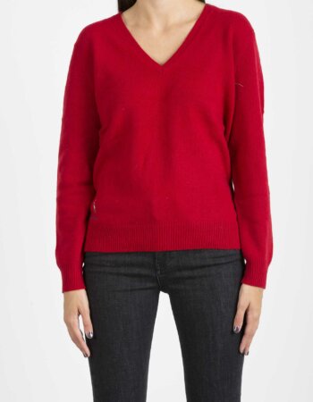 RALPH LAUREN-MAGLIONE SCOLLO V LANA CASHMERE NYLON-RL845937 ROSSO