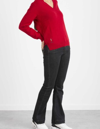 RALPH LAUREN-MAGLIONE SCOLLO V LANA CASHMERE NYLON-RL845937 ROSSO