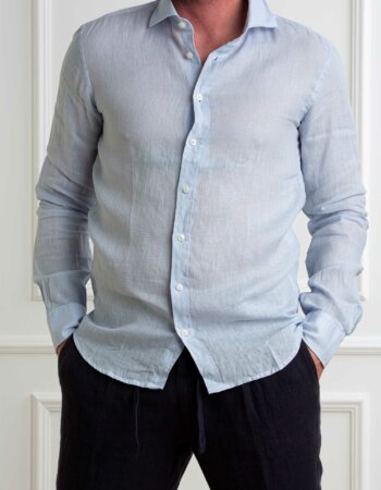 BASTONCINO-CAMICIA LINO-BAB050164SIMO AZZURRO
