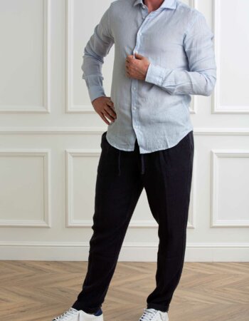 BASTONCINO-CAMICIA LINO-BAB050164SIMO AZZURRO