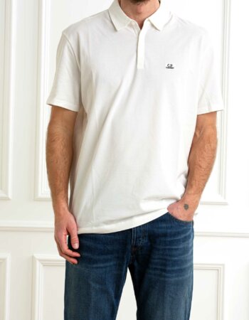 CP COMPANY-POLO STRETCH PIQUET LOGO-CP18CMPL165A005263W WHITE