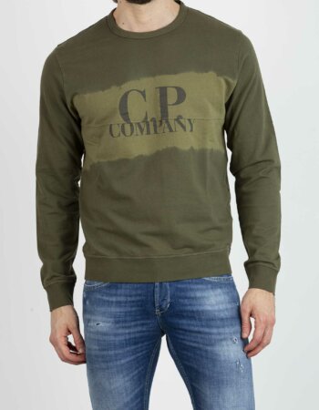 CP COMPANY-FELPA GIROCOLLO CON LOGO-CPSS235A006248S OLIVE