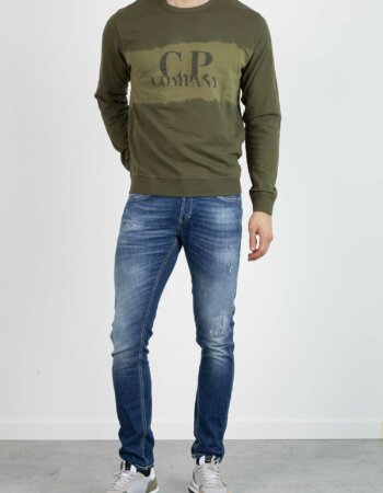 CP COMPANY-FELPA GIROCOLLO CON LOGO-CPSS235A006248S OLIVE