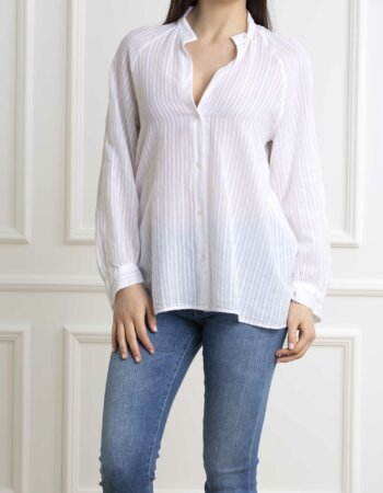 DONDUP-CAMICIA DONNA RIGATA-DDDC370EF0145 BIANCO