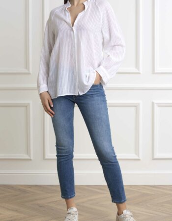 DONDUP-CAMICIA DONNA RIGATA-DDDC370EF0145 BIANCO