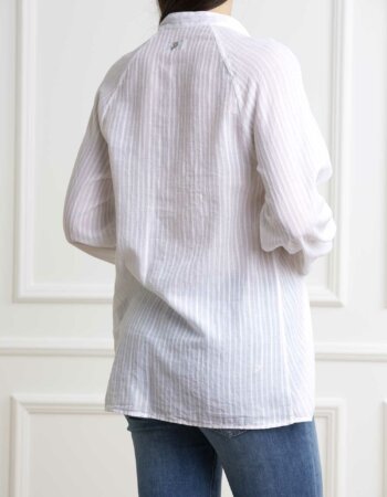 DONDUP-CAMICIA DONNA RIGATA-DDDC370EF0145 BIANCO