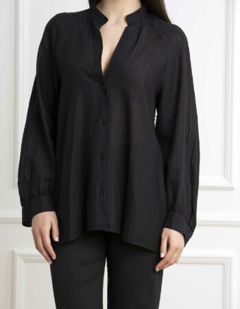 DONDUP-CAMICIA DONNA RIGATA-DDDC370EF0145 NERO