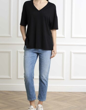 DONDUP-MAGLIA SCOLLO V DONNA-DDS992JF0337D NERO