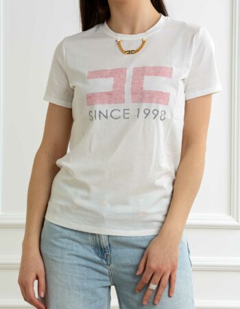 ELISABETTA FRANCHI-T-SHIRT LOGO-EFMA03351E2 GESSO