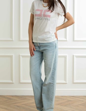 ELISABETTA FRANCHI-T-SHIRT LOGO-EFMA03351E2 GESSO