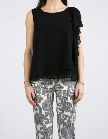 EMME MARELLA-CANOTTA IN GEORGETTE-EMATTORE NERO