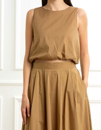 EMME MARELLA-TOP IN COTONE-EMCHIATTA CAMMELLO