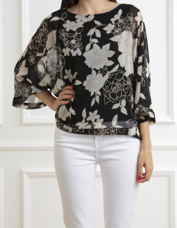 EMME MARELLA-CAMICIA IN GEOGETTE-EMFINEZZA NERO