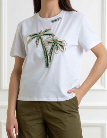 LIU JO-T-SHIRT RICAMATA-LJCA5371J6308 BIANCO