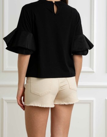 LIU JO-T-SHIRT CON VOLANT-LJCCA5006J6308 NERO