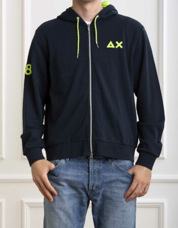 SUN68-MAGLIA HOOD ZIP FLUO-SNF34116 NAVY