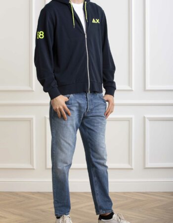 SUN68-MAGLIA HOOD ZIP FLUO-SNF34116 NAVY
