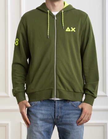 SUN68-MAGLIA HOOD ZIP FLUO-SNF34116 VERDE