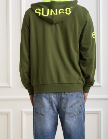 SUN68-MAGLIA HOOD ZIP FLUO-SNF34116 VERDE