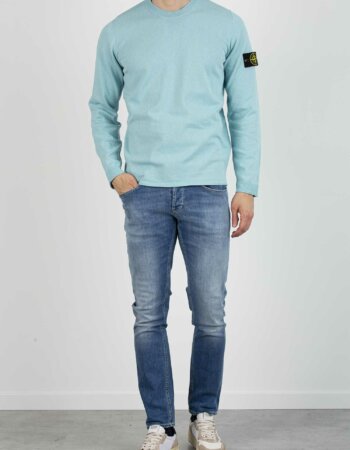 STONE ISLAND-MAGLIA GIRO COTONE RUSTICO-ST532B9P2 ACQUA