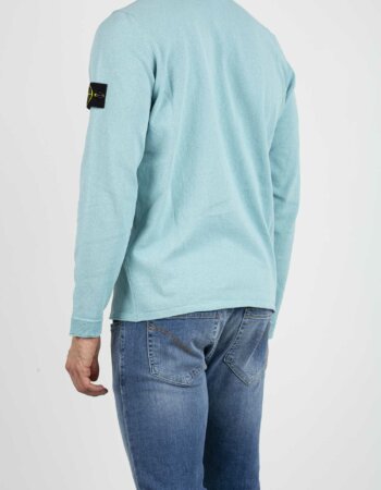 STONE ISLAND-MAGLIA GIRO COTONE RUSTICO-ST532B9P2 ACQUA