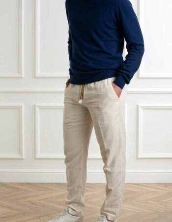 WHITE SAND-PANTALONE COTONE LINO-WH25SU6680 PANNA