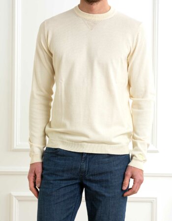 WOOLRICH-MAGLIA GIROCOLLO LOGO-WLWOKN0213MRUF0615 CREMA