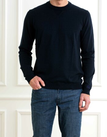 WOOLRICH-MAGLIA GIROCOLLO LOGO-WLWOKN0213MRUF0615 MELTONBLUE