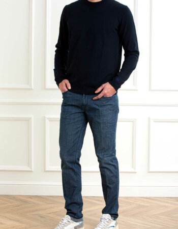 WOOLRICH-MAGLIA GIROCOLLO LOGO-WLWOKN0213MRUF0615 MELTONBLUE